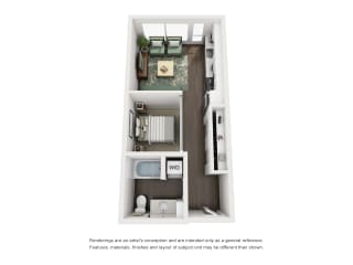 Paceline Apartments A2 Open 1x1 Floor Plan