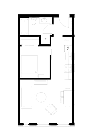 Floor Plan Open One Bedroom MFTE