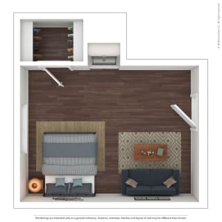 The Westlyn Apartment Homes Efficiency Studio 3D Furnished Floor Plan