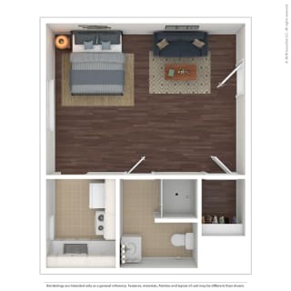 The Westlyn Apartment Homes Studio 3D Furnished Floor Plan
