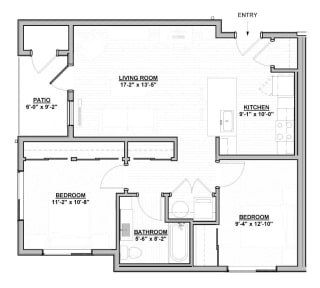 Cypress at Triple Ridge Apartments 2 Bed 1 Bath A Floor Plan