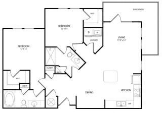 The Maple 2 Bed 2  Bath Floor Plan at The Crest at Laurel Canyon, Canton, GA