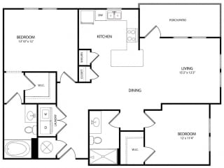 The Hawthorne 2 Bed  2 Bath Floor Plan at The Crest at Laurel Canyon, Canton