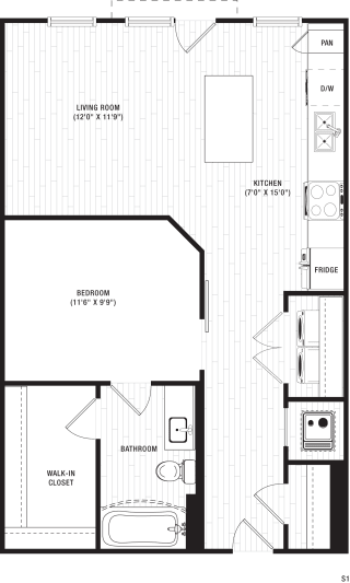 1 bedroom 1 bathroom  S1 Floor Plan at SODO Duluth, Duluth, 30096