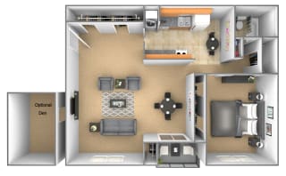 1 bedroom 1 bathroom floor plan with den at Deer Park Apartments in Randallstown, MD