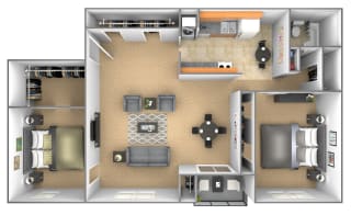 2 bedroom 1 bathroom floor plan with den at Deer Park Apartments in Randallstown, MD