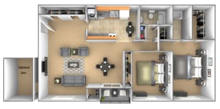 2 bedroom 2 bathroom floor plan with den at Deer Park Apartments in Randallstown, MD