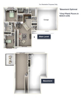 Geranium Townhome Floor Plan - 2 BR 2 BA at Killian Lakes Apartments and Townhomes, Columbia 29203