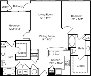 2 bedroom 2 bathroom floor plan C at Arlo Buffalo Heights, Texas, 77007