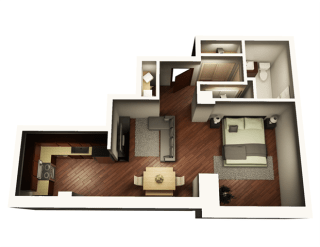 1 Bed 1 Bath 646 sqft Floor Plan at Somerset Place Apartments, Illinois, 60640
