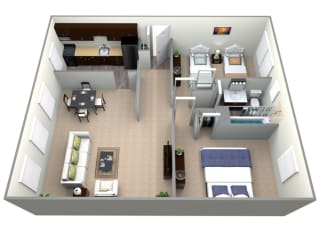 3D Floorplan for 2 bed 1 bath 829sf, at Mount Ridge Apartments, Baltimore, Maryland