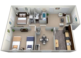 3D Floorplan for 2 bed 1 bath 900sf 3D Floorplan for 2 bed 1 bath 900sf, at Mount Ridge Apartments, Maryland, 21228