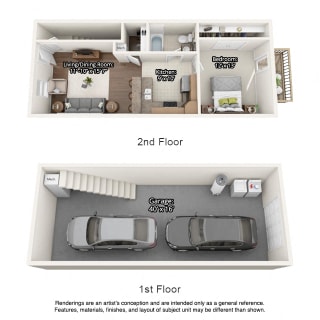 1 bedroom 3 dimensional floorplan