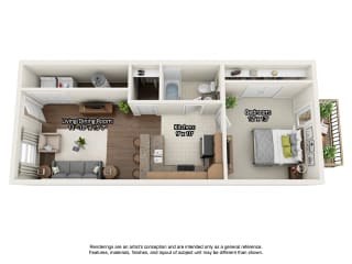 1 bedroom 3 dimensional floorplan