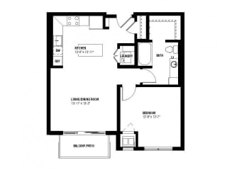 Gleam Floor Plan (1 beds, 1 baths, 660-691 sq.ft, rent $1,565-$1,625/month)