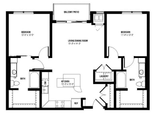 Marquee Floor Plan (2 beds, 2 baths, 1004-1058 sq.ft, rent $2,040-$2,110/month)