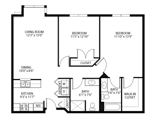 Heritage Place Willow Floor Plan Heritage Place Apartments 55+ Community in Rogers, MN 2 Bedroom 2 Bathroom