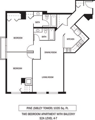 Galtier Towers Pine Floor Plan Galtier Towers Apartments in Lowertown, St. Paul, MN 2 Bedroom 2 Bath Apartment