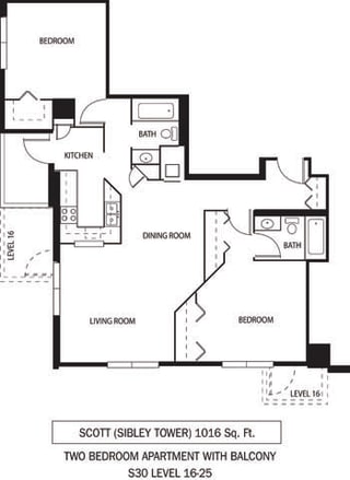 Galtier Towers Scott Floor Plan Galtier Towers Apartments in Lowertown, St. Paul, MN 2 Bedroom 2 Bath Apartment