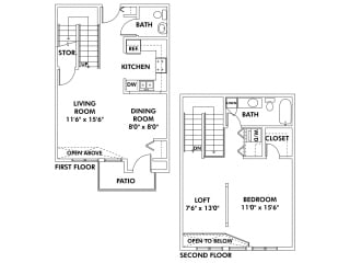Floor Plan A1 - 1 Bedroom - Loft Townhome