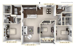The Burgundy - 3 BR 2 BA Floor Plan at Bella Vista Apartments, Fishers