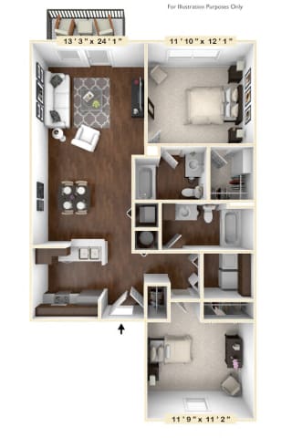 The Peak - 2 BR 2 BA Floor Plan at The Retreat Apartments, Virginia