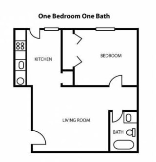 Floor Plan 1 Bed 1 Bath 600 Sq. Ft.