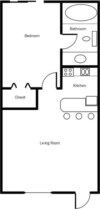 Floor Plan 1 Bed 1 Bath 501 Sq. Ft.
