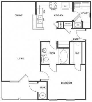 A1 (Traditional) Floor Plan at Island Park Apartments in Shreveport, Louisiana, LA