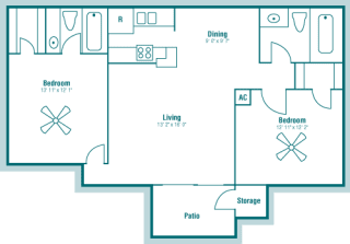 Floor Plan C at The Hollows Apartment Homes, San Antonio, Texas, TX