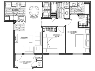 Boulder Pointe 2 Bedroom floor plan, 976 square