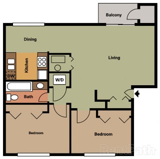 Two Bedroom Floor Plan at Hamilton Square Apartments, Westfield, 46074