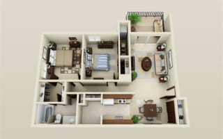 Two Bedrooms One Bath Floor Plan Two Bedroom One Bath Floor Plan at Three Oaks Apartments in Troy, MI 48098
