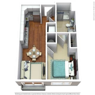 1 bedroom 1 bathroom Floorplan at South 16 At The Bridges, Roanoke, VA, 24016