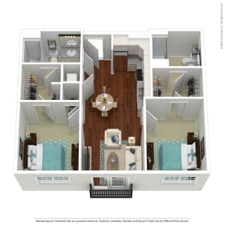 2 bedroom 2 bathroom Floorplan D 2 bedroom 2 bathroom Floorplan D at South 16 At The Bridges, Roanoke, Virginia