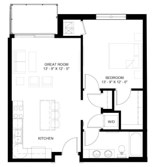 The Sanford 1-bedroom floor plan layout