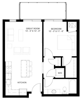 The Williamson 1-bedroom floor plan The Williamson 1-bedroom floor plan layout