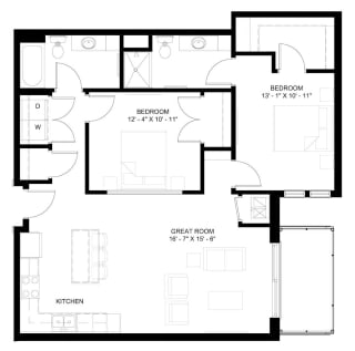 The Mitchell 1-bedroom floor plan layout