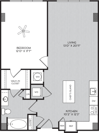 A2c One Bedroom Floor Plan with No Balcony at Apartments in Vinings