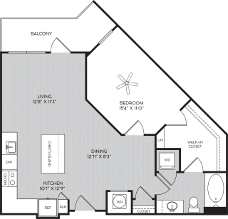 A4 One Bedroom Floor Plan with Balconyat Apartments in Vinings