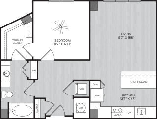 Breakfast Bar A3 One Bedroom Floor Plan with No Balcony at Apartments in Vinings