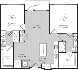 B1f Two Bedroom Floor Plan with Balcony at Apartment Homes For Rent in Vinings, GA