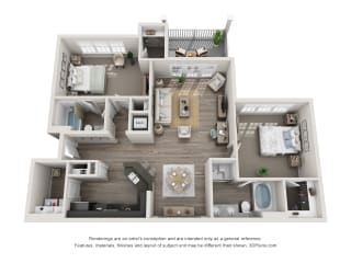 906 Sq Ft Hector Floor Plan at Greystone Pointe, Knoxville, 37932