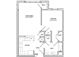 Victory Crosing Unit 1A 1 Bedroom Floor Plan