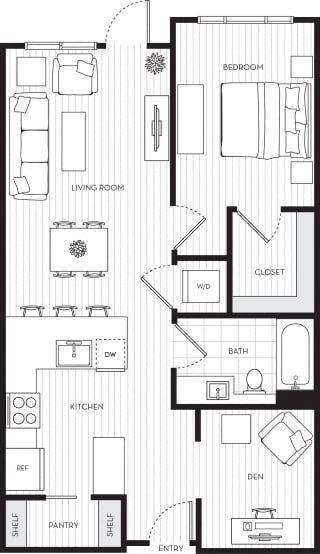 VodaApartments_Kirkland_WA_1 Bedroom_1 Bathroom_Floor Plan