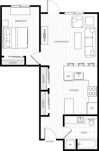 VodaApartments_Kirkland_WA_1 Bedroom_1 Bathroom_Floorplan