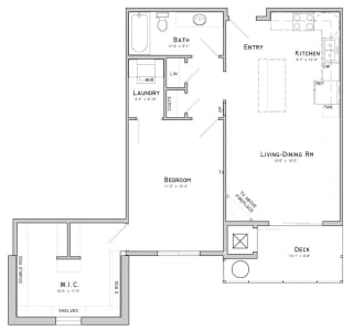 One bedroom layout-Dahlia floor plan for rent at WH Flats in South Lincoln NE