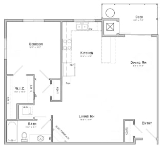 One bedroom layout-Peony floor plan for rent at WH Flats in South Lincoln NE