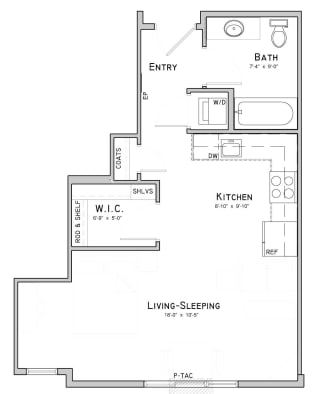 Iris studio layout Studio apartment-Iris layout at WH Flats in south Lincoln NE
