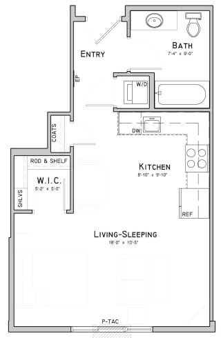Studio apartment-Sage layout at WH Flats in south Lincoln NE